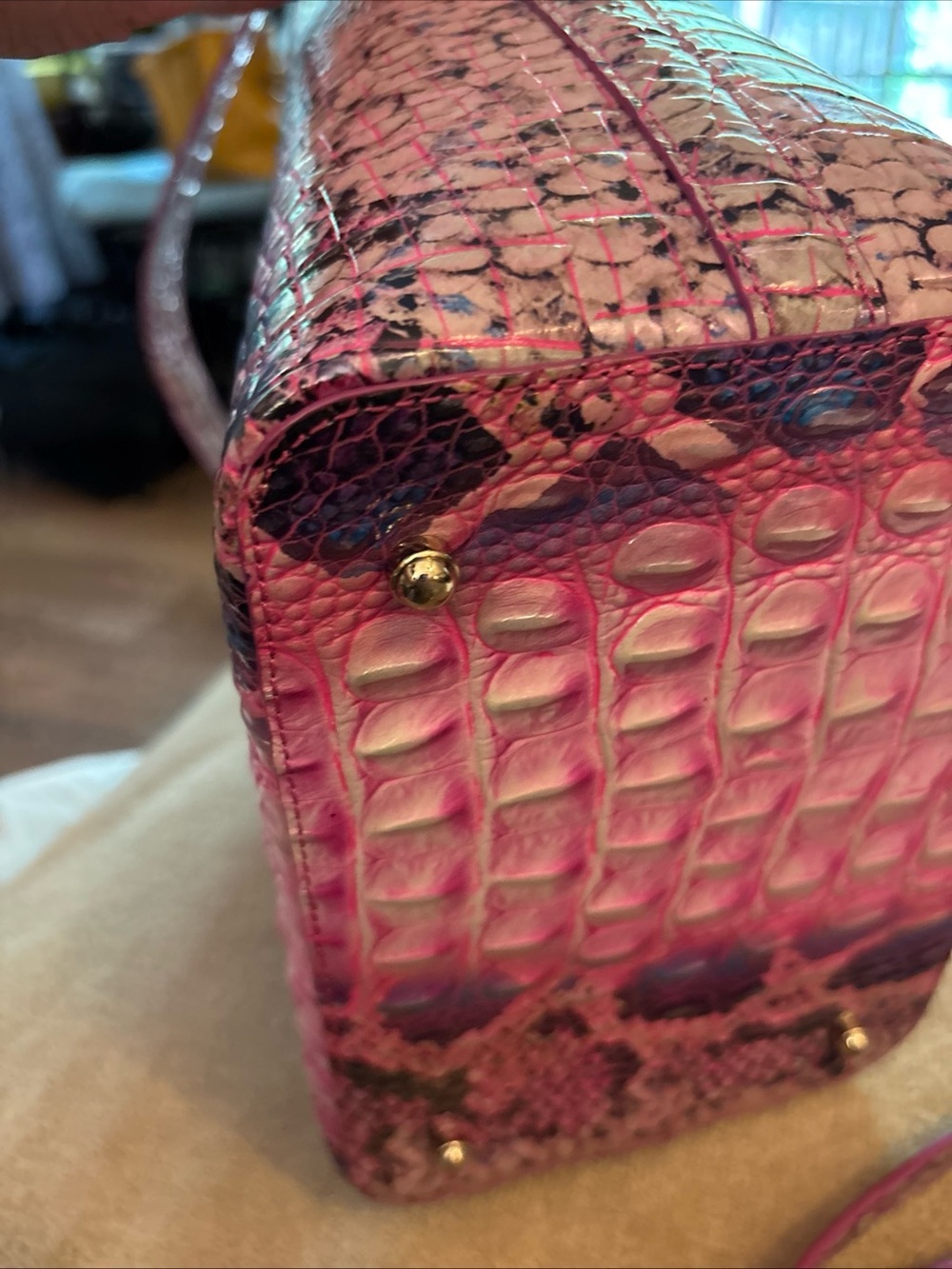 Brahmin Pink Cobra Shira Croc-Embossed Leather Shoulder Bag - Picture 6 of 10